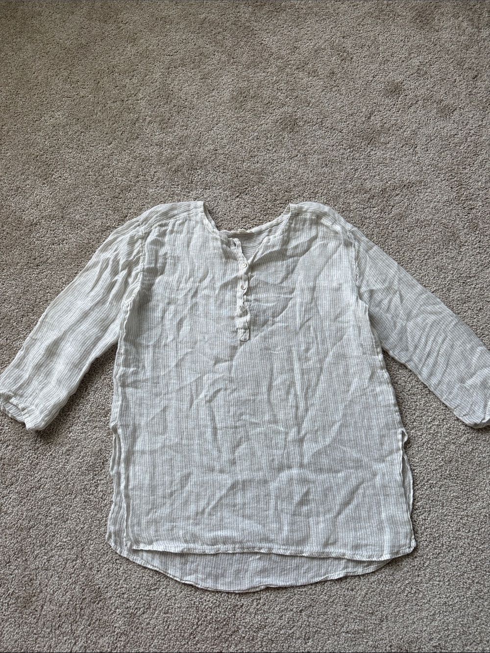 Eileen Fisher 100% Linen Henley 3/4 Sleeve Lagenlook Cottagecore Shirt